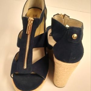 Michael Kors Navy Wedge Sandal with Zipper and 4 inch Heel size 5 1/2